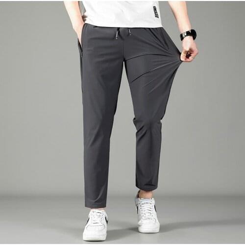 Summer Ice Silk Sweatpants Men Loose Breathable Pants Belted Trousers And Straight-leg Mesh Trousers Cool Breathable -40