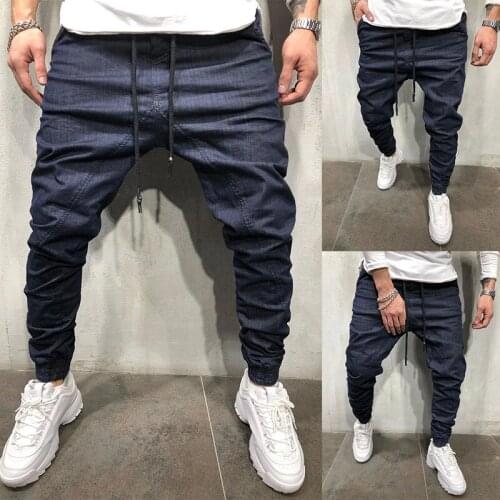 Mens Baggy Trousers Autumn Casual Drawstring Elastic Pants Men Jeans 2021 Denim Cargo Pants Men Clothing Jean Homme