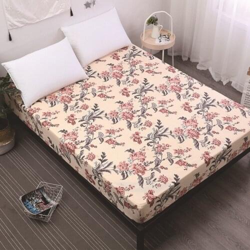 Pink Flower Mattress Cover Elegant Bed Mattress Protector Pad Fitted Sheet Separated Water Bed Linens with Elastic Pastrol Style