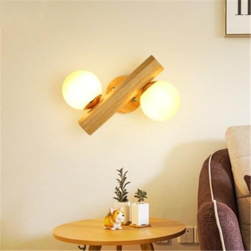 Nordic Style 2 Heads Bedroom Wall Light Wood Creative Living Room Background Wall Aisle Lamps Modern Minimalist Room Home Light