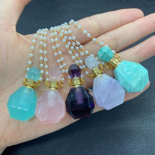 Natural Stone Powder Crystal Love Heart-shaped Perfume Bottle Pendant 39x22mm Double Loop Handmade DIY Sweater Chain Accessories