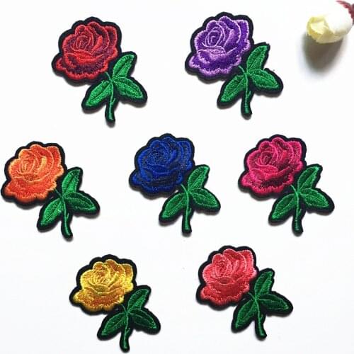 New Cute Colorful Floral Rose Applique Flowers Patch Embroidered Sew on Clothes Bags Handmade DIY Craft Ornament Fabric Sticker
