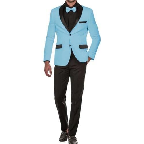New Fashion Handsome Formal Men Blue Suit Black Pointed Collar Slim Wedding Dinner Groom Wear Men Business Casual Male Clothing
