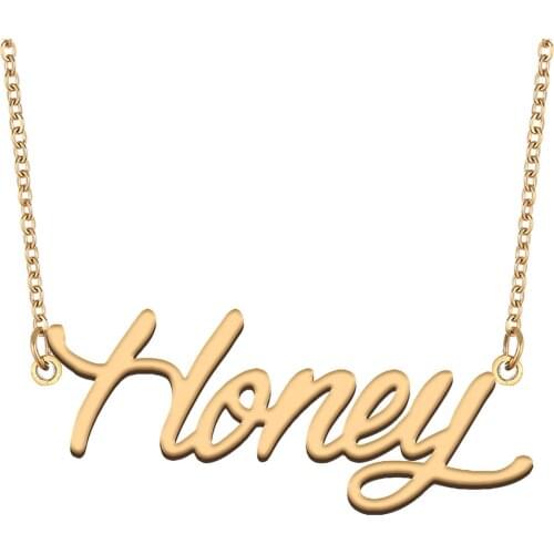 Honey Name Necklace for Women Stainless Steel Jewelry 18k Gold Plated Nameplate Pendant Femme Mother Girlfriend Gift