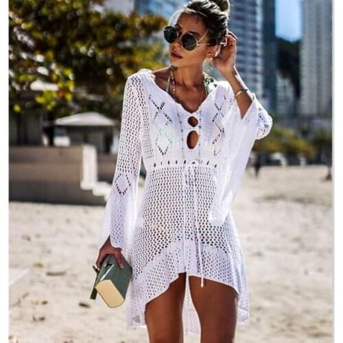 Sexy Cover Up Bikini Women Swimsuit Cover-up Beach Bathing Suit Beach Wear Knitting Swimwear Mesh Hollow Out Beach Dress