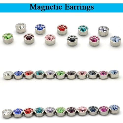 11 colors 8 mm Diameter Austrian Crystal titanium steel Men Women stud magnetic earrings No pierced Round palm Pattern ear jewel