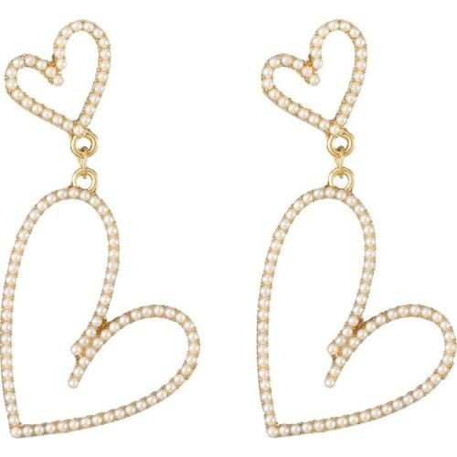 European American Fashion Simple Handmade Imitation Pearls Heart-shaped earrings Exaggerated Gold Color love Womens earrings