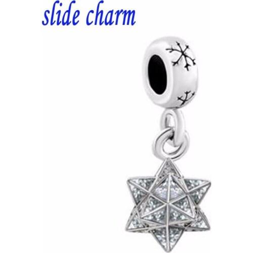 Slide charm wholesale Free shipping Snowflake Charm Bracelet Spacers Crystal Pave Star Bracelet fit Pandora bracelet