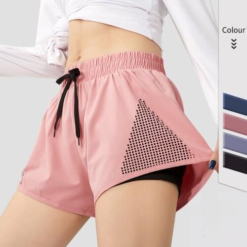 Women 2 In 1 Running Shorts Elastic Waist Pocket Tight Yoga Short Woman Sports Shorts Blue Pink Gym Fitness Shorts Sportswear