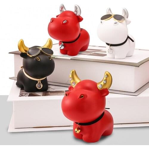 Cute OX Animal Model Statue Figurines Resin Cow Mini Craft Display Mold Ornament Kawaii Accessories Home Table Office Decoration