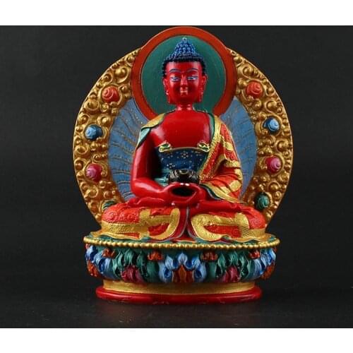 11.5cm Amitabha Resin Buddha Figurine, Bodhisattva Delicate Hand Plated Buddhist Tranic Tibetan Treasure Figure Buddha Statue