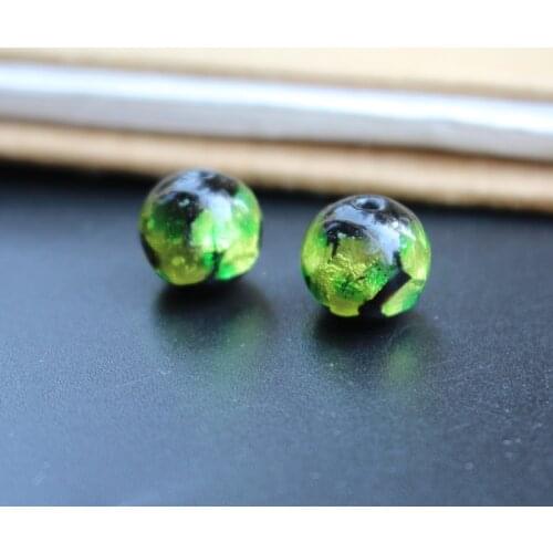 10pcs/lot 8 10 12mm Handmade Luminous Lampwork Glass Foil Glass Beads Olive Green Color for bracelet Necklace Jewelry Making