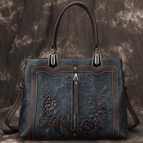 Woman Bag Retro Floral Genuine Leather Luxury Handbags for Women 2021 New Handmade Crossbody Bag Female Large Capacity Hand Bags