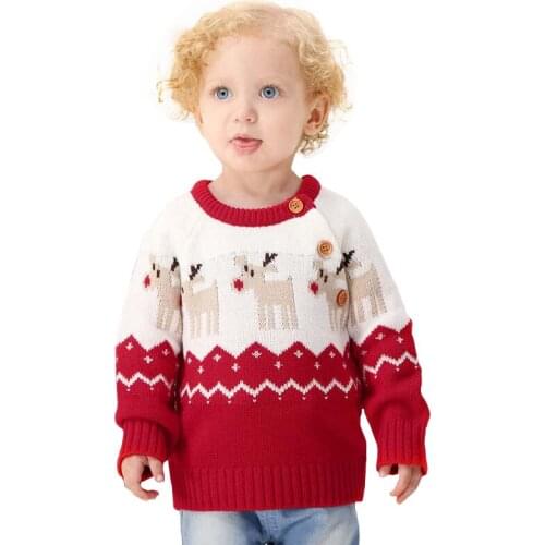 Baby Boy Girl Sweater Toddler Christmas Winter Pullover Knit Clothes Kids Warm Cartoon Deer New Year Outfits Casual Sweaters