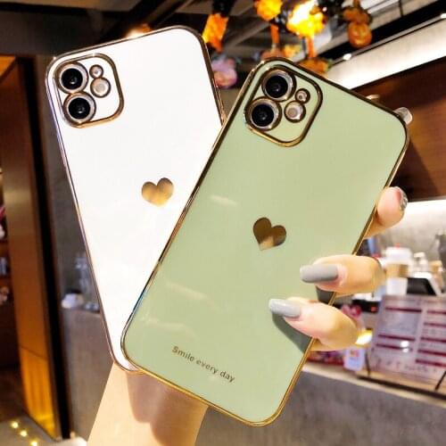 Plating Bumper Love Heart Phone Case For iPhone 12 11 Pro Max 12Pro XR XS Max X XS 7 8 Plus 12Mini 11 12 Camera Protection Cover