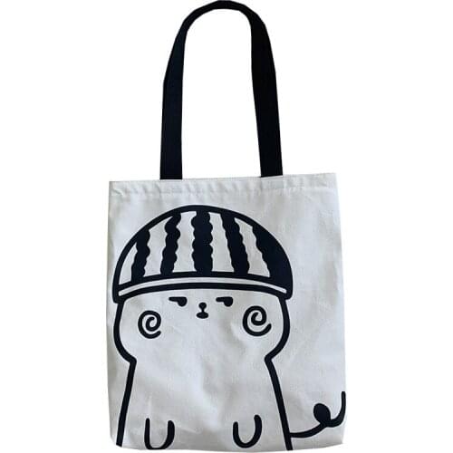 PURFAY Canvas Cartoon Capacity Women Shoulder Bag Cotton Tote Shopper Bag Eco Reusable Travelling bag Cloth Messenger Bag