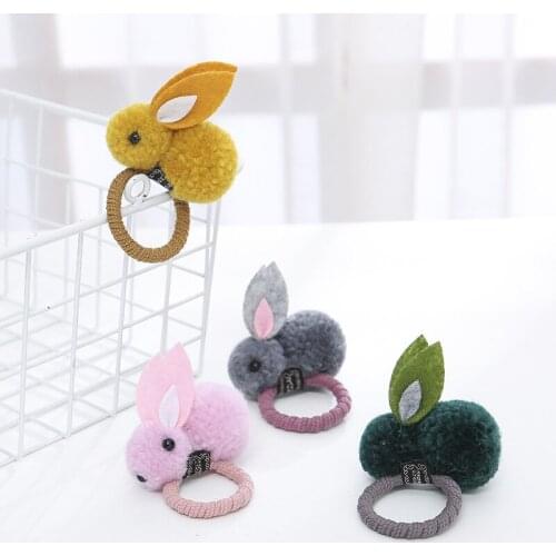 2021 Cute Ball Rabbit Hair Ring Female Tie Rope Korean Elastic Rubber Hair Bands Bunny Hair Clip Childrens Hair Accessories