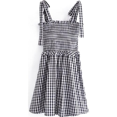 YENKYE Vintage Plaid Sexy Sling Dress Women Sleeveless Cotton Holiday Casual Dress Female Summer Short Vestido