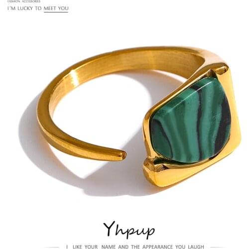 Yhpup New Stainless Steel Women Ring Jewelry Vintage Natural Stone Opening Metal Finger Ring joyería acero inoxidable mujer Gift