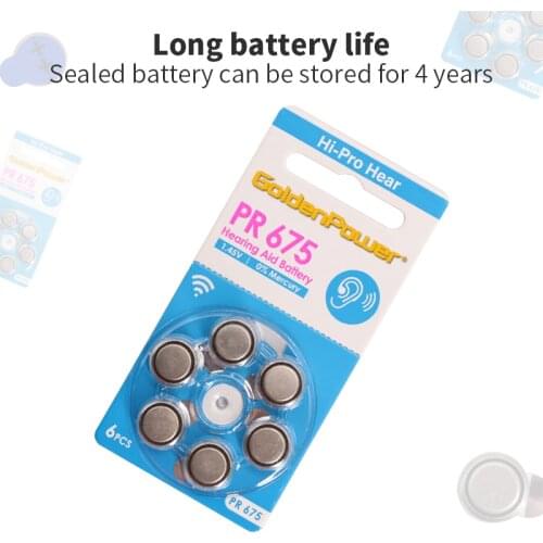 1 Set 6 Pcs A675 PR675 Hearing Aid Batteries Size 675 Battery Hearing Aid Accessories A675 Battery for Hearing Aids