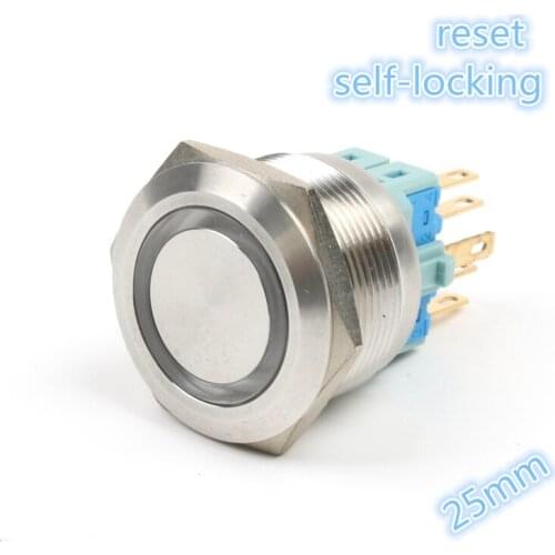 1 Pcs Vehicle Car Accessories 5v 12v 24v 220v 25mm LED Power Push Button Switch Silver Aluminum Metal reset and Latching type