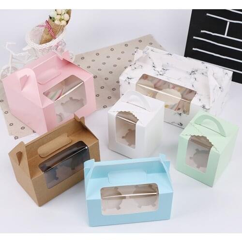 2/4/6 Grain Paper Cup Cake Box Transparent Window Muffin Box White Cardboard Portable Baking Dessert Packaging Box 1PC