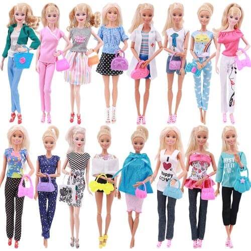 2Pcs/Set Doll Clothes Outfit+Bag Parcel Dress Skirt Casual Daily Wear Accessories Clothes for Barbie Doll Kids Russia Girl`s Toy