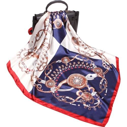 2020 90x90 Fashion print Multipurpose women Silk twill scarf Satin square tie Hairband ladies foulard femme towel bufanda shawl