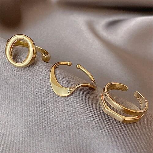 2021 Korean New Fashion Temperament Three Piece Combination Metal Ring Simple Versatile Opening Ring Womens Jewelry