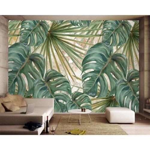 Beibehang 3d wallpaper Nordic plant green leaf watercolor hand-painted background wall custom Nordic modern minimalist mural