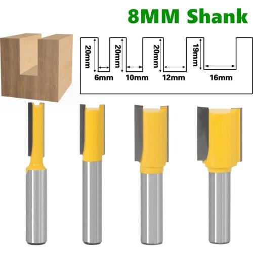 4PCS 8mm Shank milling cutter Straight/Dado Router Bit - 3/8"W x20"H -8" Shank Cutter for Wood Router Bit Woodwork Tool