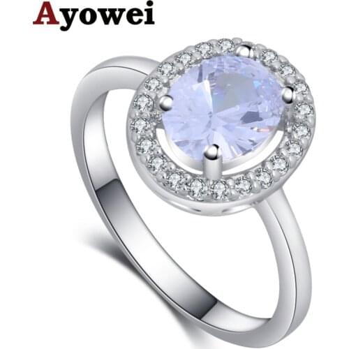 Ayowei 925 Silver White Zircon Ring High-end Fashion Anniversary Gift JR2182A