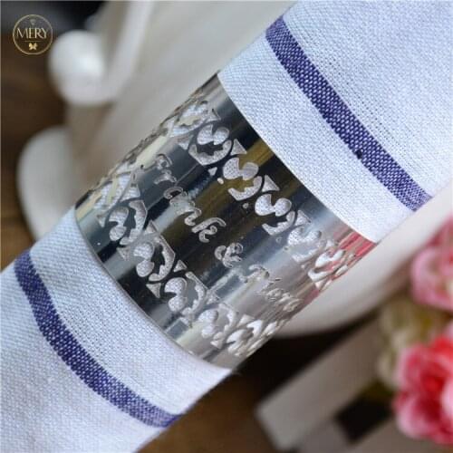 Free shipping 120pieces laser cut silver color paper napkin ring for wedding party decoration