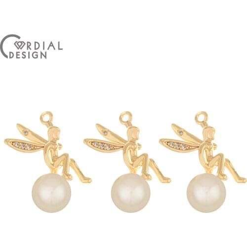Cordial Design 40Pcs 15*19MM Jewelry Accessories/Hand Made/DIY Part/Genuine Gold Plating/Imitation Pearl/Earring Findings/Charms
