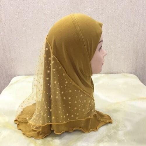 H1359 beautiful small girl hijab with net layers muslim scarf islamic hats arabic amira hijab