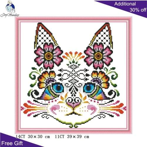 Joy Sunday Cat DA392 14CT 11CT Stamped and Counted Home Decor Colorful Cat Needlework Craft Cross Stitch Kits