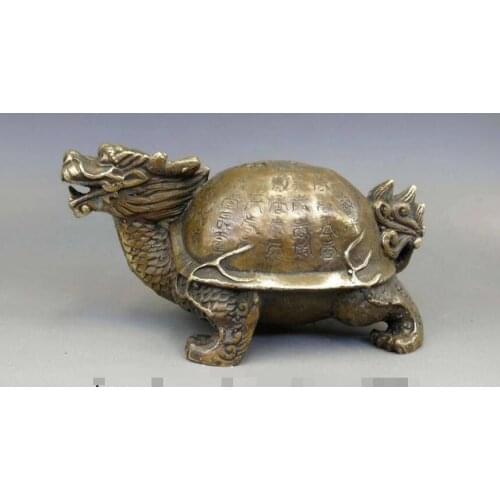 CHINESE BRASS COPPER FENGSHUI GOD ANIMAL DRAGON TURTLE STATUE