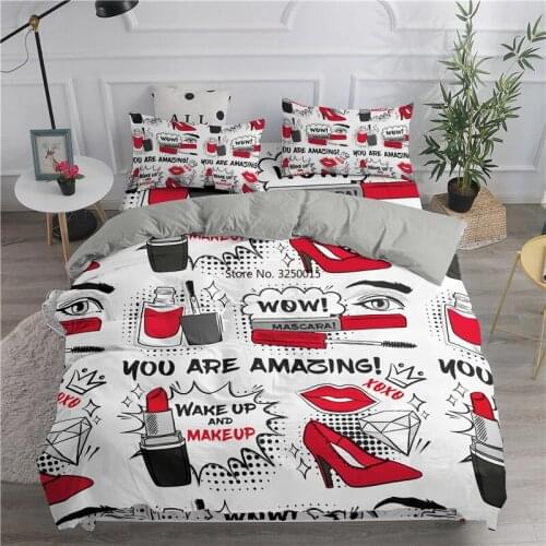 3D Bedding Set Sexy Lips Lipstick Print Duvet Cover Set Bedclothes with Pillowcase Bed Set 2/3pc Adult Products for Children