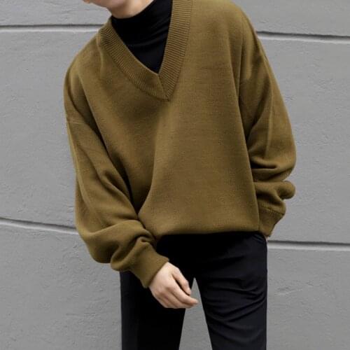 Korean style knit sweater autumn lazy style comfortable V-neck jacket simple Korean style loose bottom line shirt tide