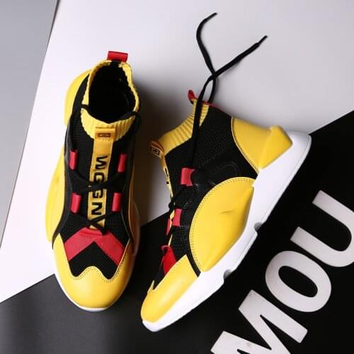 BomKinta Mens Autumn Winter Sneakers High Top Brand Men Casual Shoes Fashion Yellow Products Breathable Stretch Sock Shoes Men