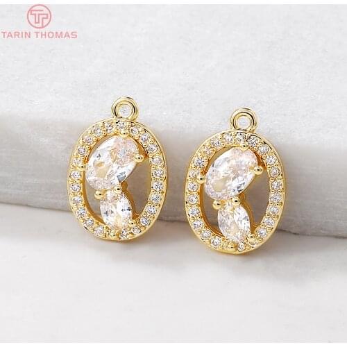 4PCS 10x14MM Hole 1MM 24K Gold Color Brass with Zircon Oval Shaped Charm Pendants for DIY Jewelry Making Findings Accessories