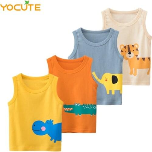 Summer Boys Clothes 2021 New Baby Boys Top 100% Cotton Casual Soft Vest Sleeveless Cartoon Tank Tops For 1-8 Years Old Boys