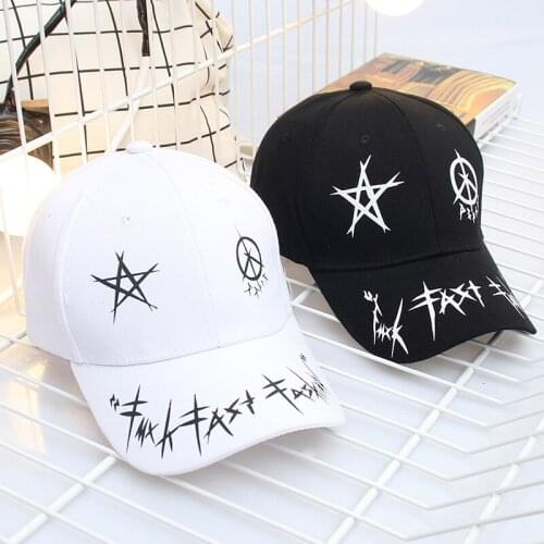 Personality Black Spell White Hat Korean Version Of The Wild Graffiti Cap Summer Baseball Cap Male Visor Tide Baseball Hat