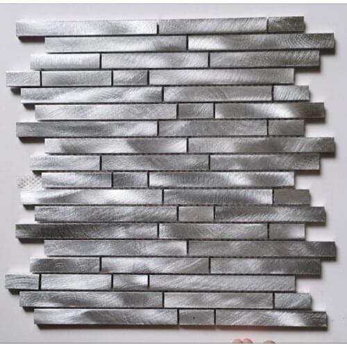 Metallic Silver Strip Brushed Aluminium Alloy Metal Mosaic Tiles for Kitchen Backsplash Fireplace brick