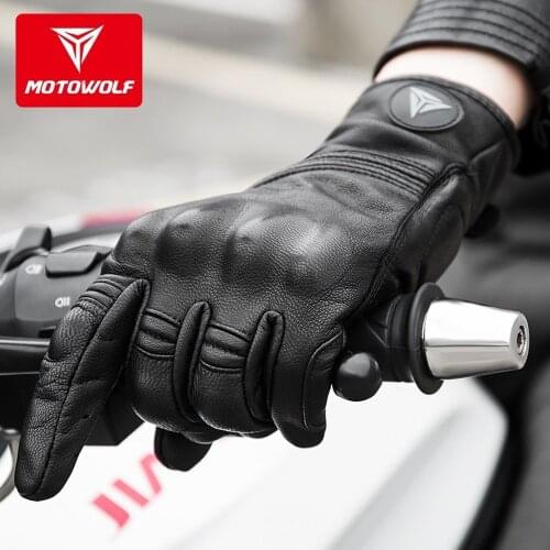 Motowolf Four Seasons Motorcycle Windproof Real Leather Anti-fall Gloves Full Finger TouchScreen Summer Perforated prorect Glove