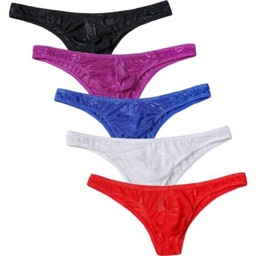 Mens Underwear Lace Sexy Briefs Soft Comfortable Thong Men Transparent Breathable Underpants 5pcs / lot