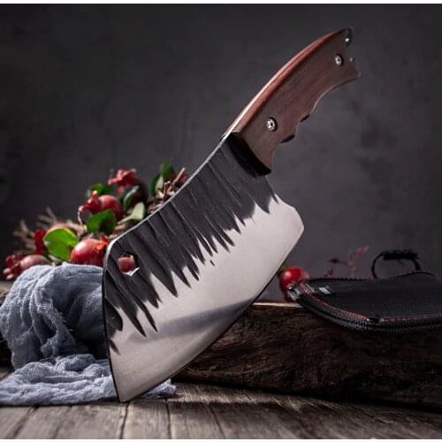 Outdoor Stainless Steel Knife Portable Slaughter Boning Skinning Knives Set Hammered Stone Blackened Craft Cut Cleaver & Cover