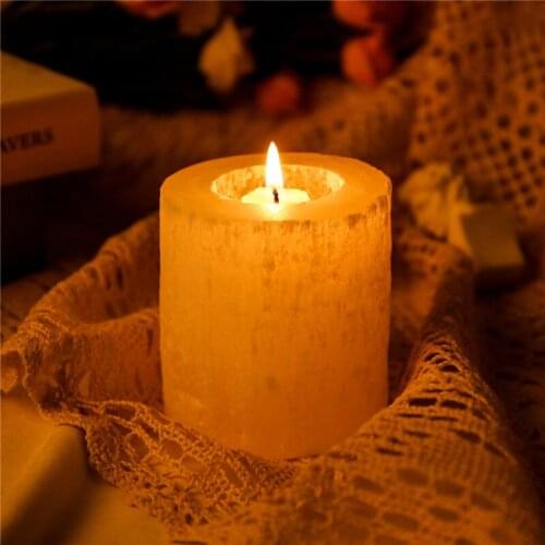 Natural White Selenite Candlestick Wedding Ornaments Gypsum Quartz Rough Minerals Healing Stone