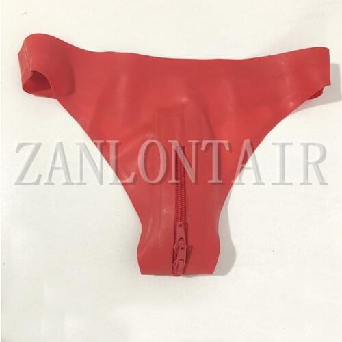 New sexy exotic lingerie women female handmade red latex open crotch zipper cekc boxer briefs thong pants under shorts underwear