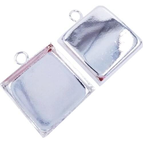 Wholesale Lot 1000piece Silver Plated 16mm Square Bezel Blank Charms Pendant Trays Cabochon Settings PT46